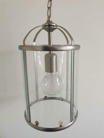 Hanglamp glas met mat RVS frame zo goed als nieuw beschikbaar voor biedingen