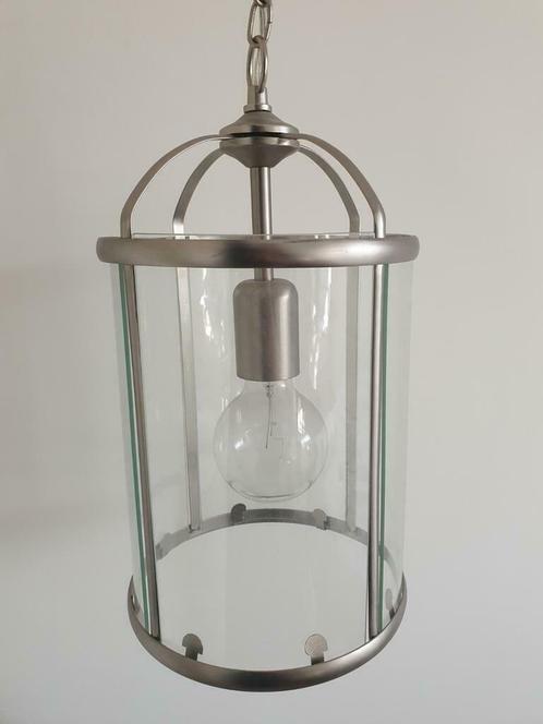 Hanglamp glas met mat RVS frame zo goed als nieuw, Huis en Inrichting, Lampen | Hanglampen, Zo goed als nieuw, Minder dan 50 cm