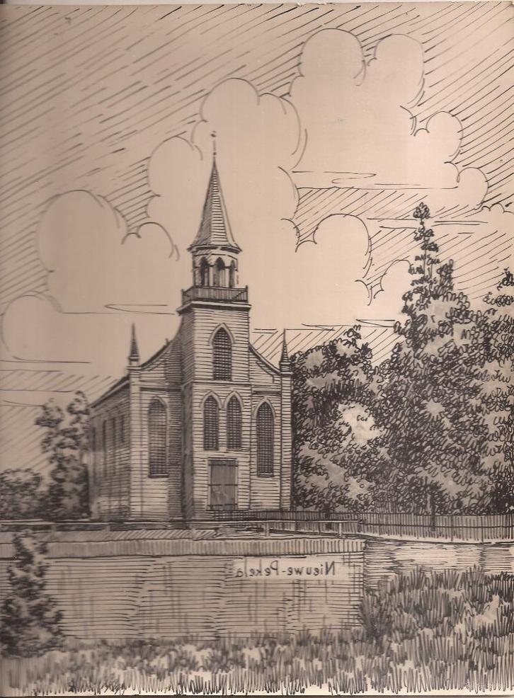 Nieuwe Pekela Kerk  tekening Sievers 50 / 60er jaren, Antiek en Kunst, Kunst | Tekeningen en Foto's, Ophalen of Verzenden