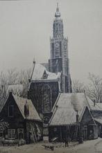 litho Kleine kerk Edam, in sneeuw, Eugene Rensburg, jaren 20, Verzenden