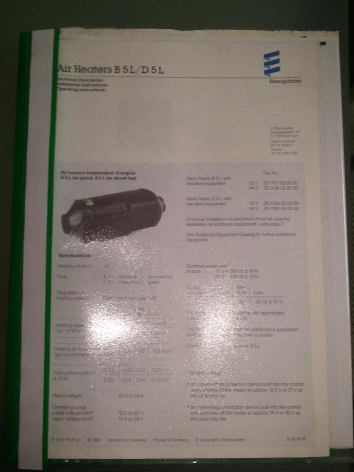 (kopie) engelse handleiding EBERSPÄCHER type B5L / D5L, Watersport en Boten, Accessoires en Onderhoud, Nieuw, Motor en Techniek