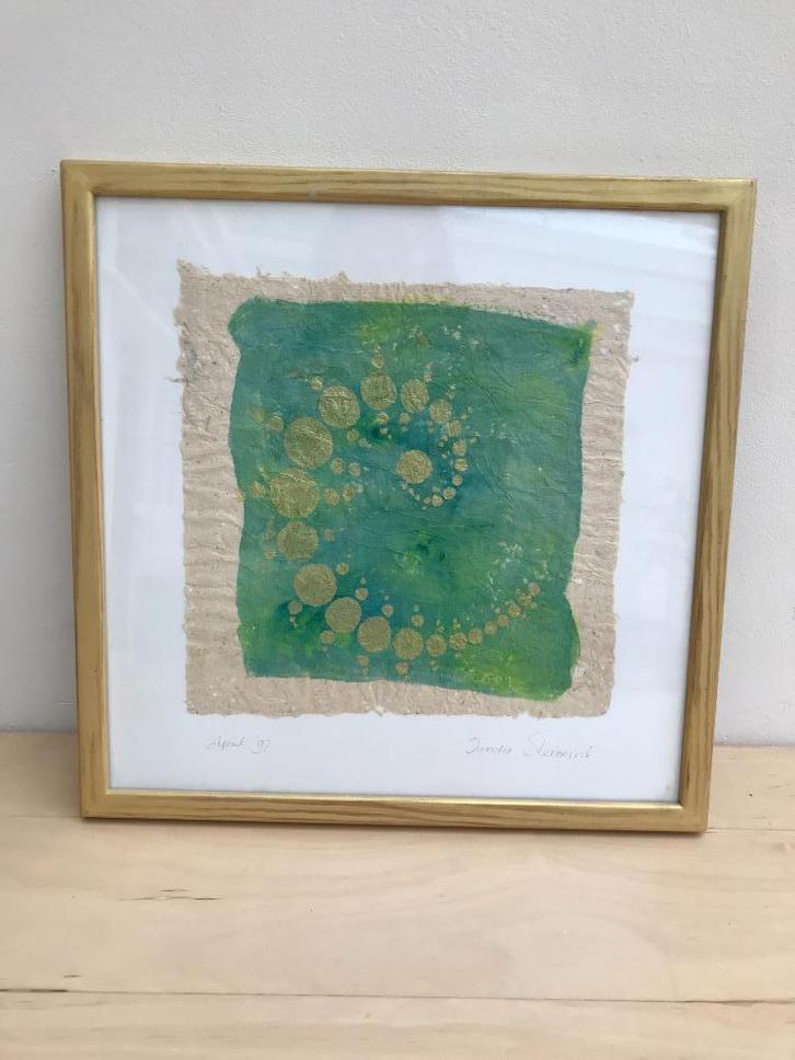 Kunstwerk, graancirkelkunst, goud op groen-geel, Antiek en Kunst, Kunst | Schilderijen | Abstract, Ophalen of Verzenden