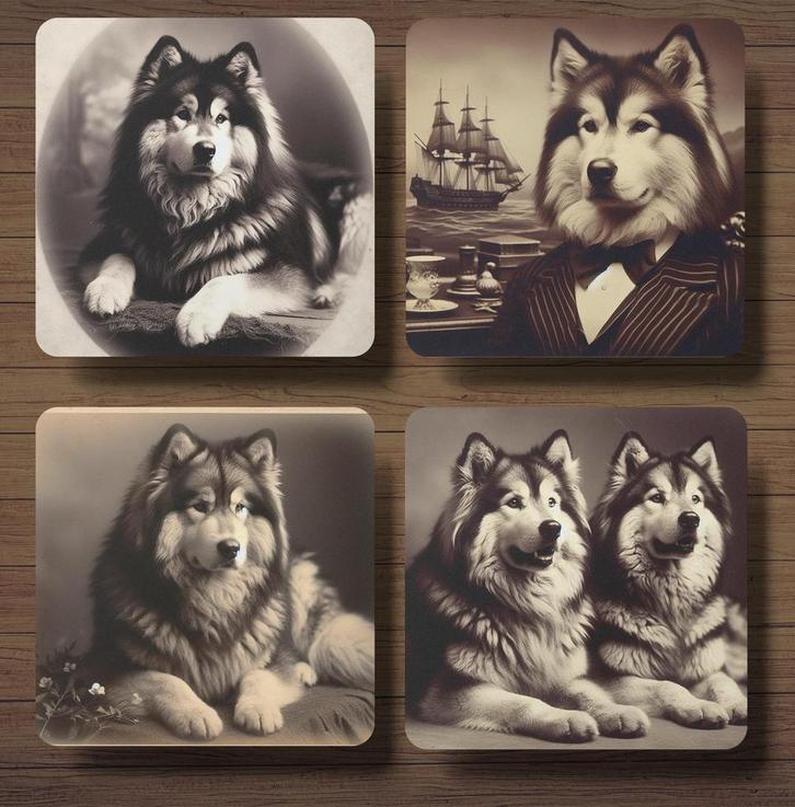 Malamute Victoriaanse onderzetters met houder, Huis en Inrichting, Woonaccessoires | Onderzetters, Nieuw, Glas of Kopje, Ophalen of Verzenden