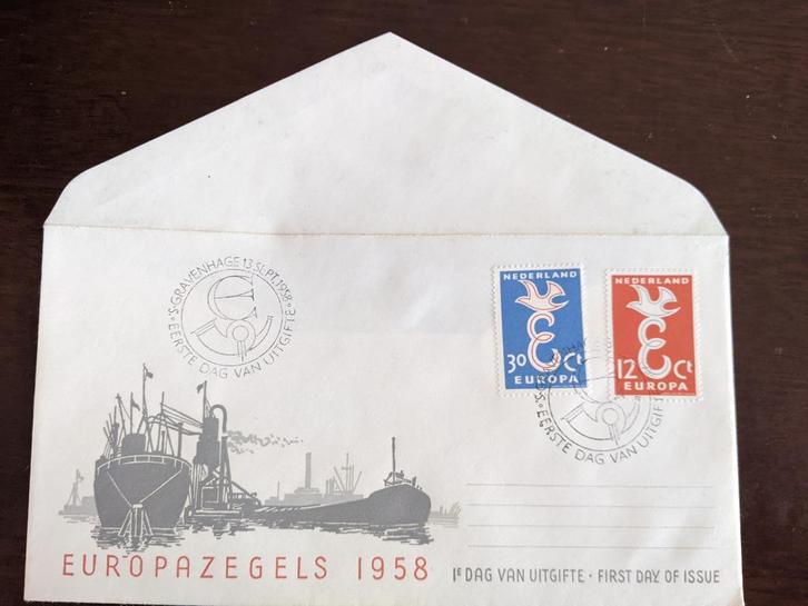 NL 1958; FDC E-35 EUROPAZEGELS, Postzegels en Munten, Postzegels | Eerstedagenveloppen, Onbeschreven, Nederland, Verzenden