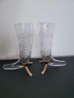 2 Italiaanse Bierglazen Laarsvorm - Duurzaam, Huis en Inrichting, Gebruikt, Overige kleuren, Ophalen of Verzenden, Glas