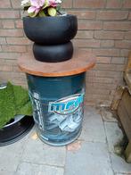 2 bijzettafels MPM olievat, Huis en Inrichting, Minder dan 55 cm, Gebruikt, Metaal of Aluminium, Rond