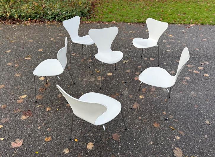 6x Vlinderstoel type 3107 Arne Jacobsen, Fritz Hansen, Huis en Inrichting, Stoelen, Gebruikt, Vijf, Zes of meer stoelen, Hout