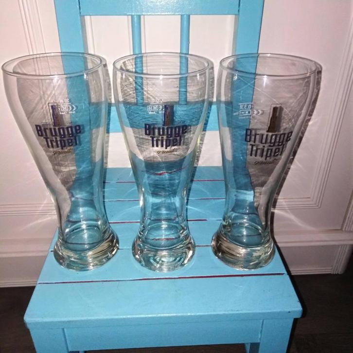 Bierglazen Brugge tripel gruut 3 stuks, Verzamelen, Biermerken, Gebruikt, Glas of Glazen, Overige merken, Ophalen