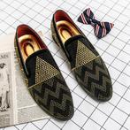 Zwarte gouden heren loafers / moccasins glitter instappers, Verzenden, Nieuw, Zwart, Loafers