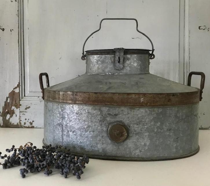 Industriële Franse zinken vis bewaar emmer vis reservoir, Antiek en Kunst, Curiosa en Brocante, Ophalen of Verzenden