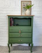 Queen ann ladekast hout groen opgeknapt, Ophalen, 50 tot 100 cm, Zo goed als nieuw, 3 of 4 laden