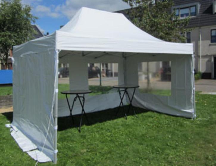 Beige Partytenten, makkelijk op te zetten harmonica systeem, Hobby en Vrije tijd, Feestartikelen | Verhuur, Zo goed als nieuw