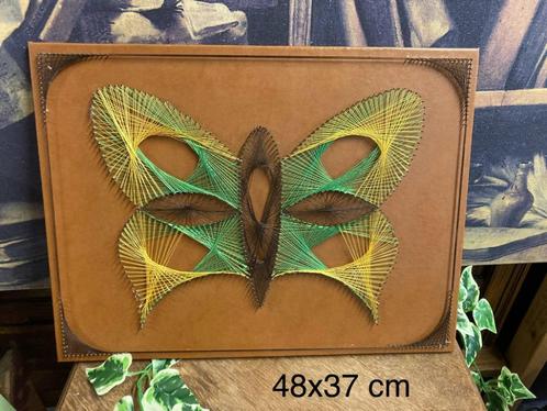 Vintage stringart spijkerkunstwerk Vlinder, Antiek en Kunst, Curiosa en Brocante, Ophalen of Verzenden