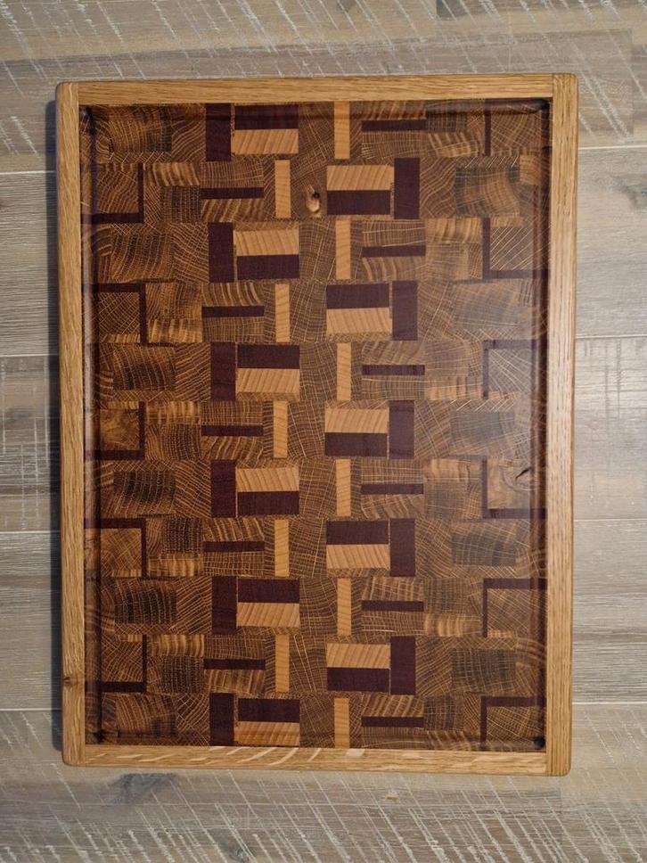 Handgemaakte kopshout snijplank - Chaos patroon, Huis en Inrichting, Keuken | Keukenbenodigdheden, Nieuw, Ophalen of Verzenden