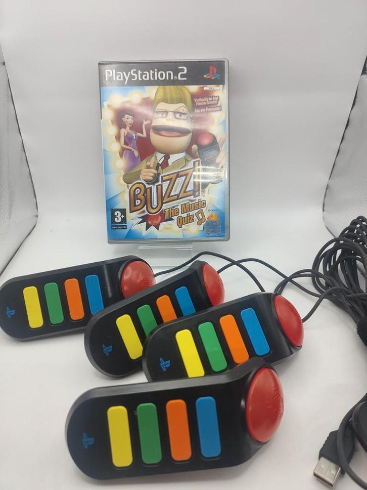 Buzz! The Music Quiz - PS2, Met buzzers, Spelcomputers en Games, Games | Sony PlayStation 2, Zo goed als nieuw, Muziek, 3 spelers of meer