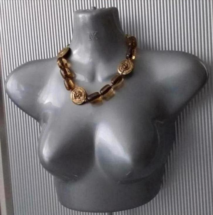 Manouk - ketting met glaskralen, Sieraden, Tassen en Uiterlijk, Kettingen, Nieuw, Overige materialen, Bruin, Verzenden