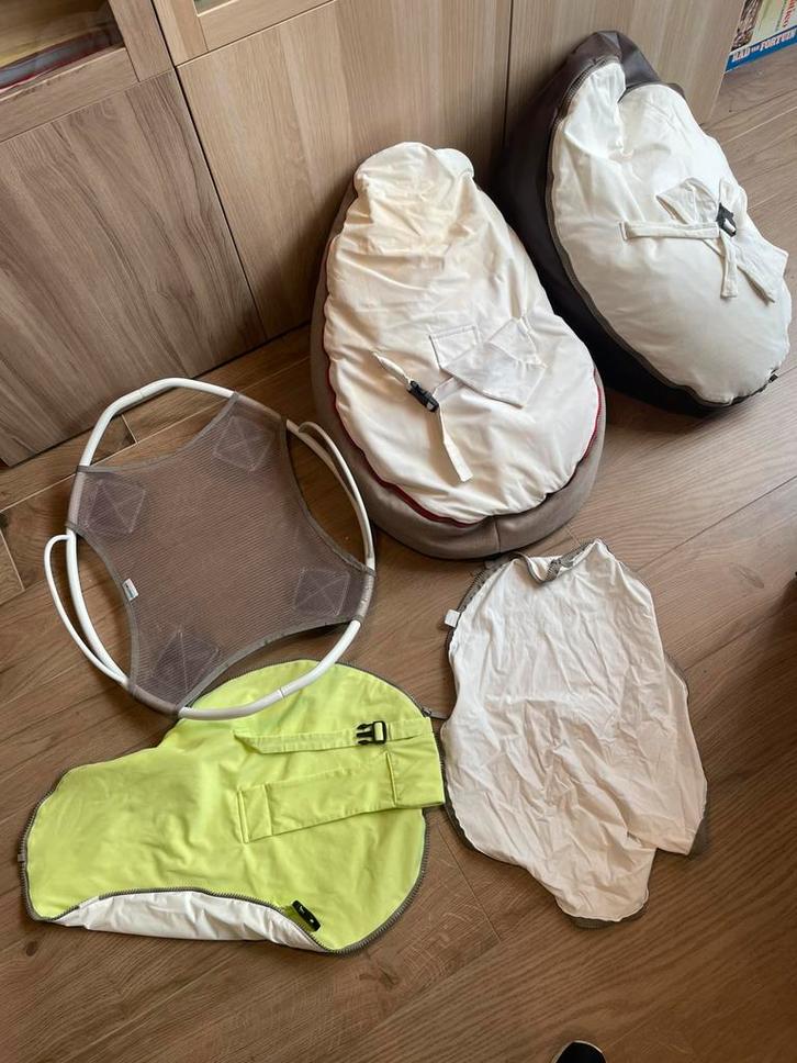 2x Doomoo babyzitzakken, wiegframe, zitvlakken, trappelzak, Huis en Inrichting, Zitzakken, Gebruikt, Zitzak, Bruin, Ophalen