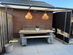 GRATIS Steigerhouten Tuinset - Tafel met 2 Banken, Ophalen, Gebruikt, Rechthoekig, Hout