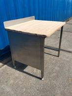 RVS frame tafel met dik houten multiplex werkblad, Tuin en Terras, Ophalen, Gebruikt, Rechthoekig, Rvs