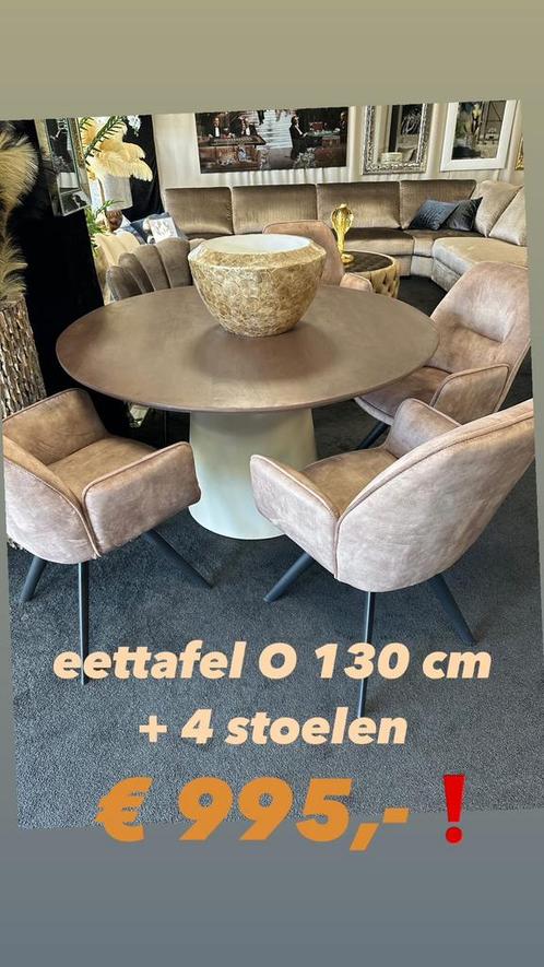 Eettafel Japandi 130 cm Rond creme bruin blad VOORRAAD ACTIE, Huis en Inrichting, Tafels | Eettafels, Zo goed als nieuw, 100 tot 150 cm