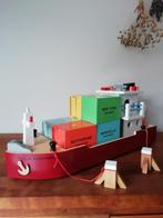 Containerschip, kranen en truck, hout. New classic toys, Ophalen, Zo goed als nieuw