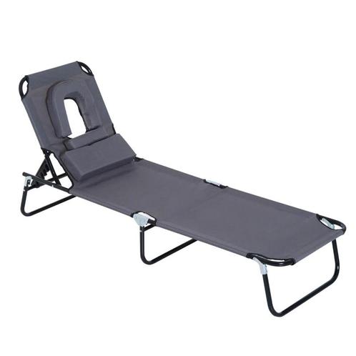 ligbed met leesgat 190 cm x 56 cm x 28 cm, grijs nieuw, Tuin en Terras, Tuinstoelen, Nieuw, Ophalen of Verzenden