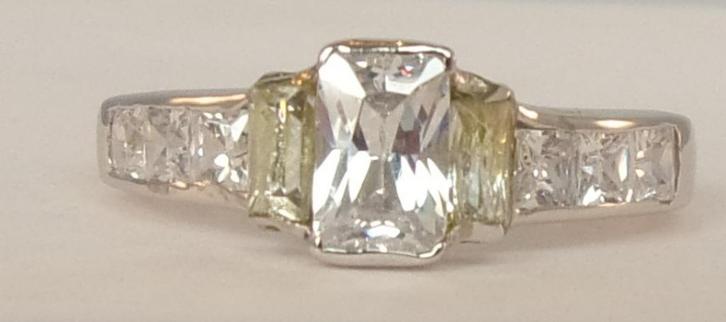 Massief witgouden damesring met Zirkonia wit en geel, Sieraden, Tassen en Uiterlijk, Ringen, Zo goed als nieuw, Dame, 17 tot 18