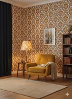 14225 barok behang oranje oker met bruin en creme swiet, Huis en Inrichting, Stoffering | Behang, Verzenden, Roze