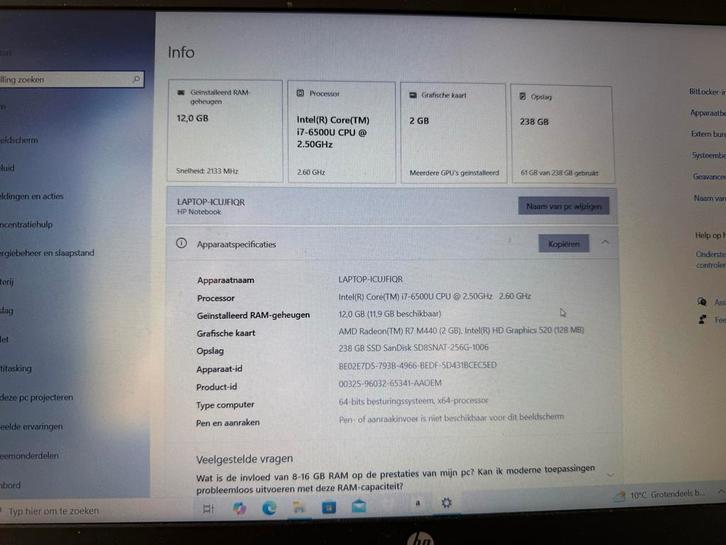 Gebruikte HP Laptop - i7, 12GB RAM, Windows 10, Computers en Software, Windows Laptops, Gebruikt, 15 inch, SSD, 2 tot 3 Ghz, 8 GB