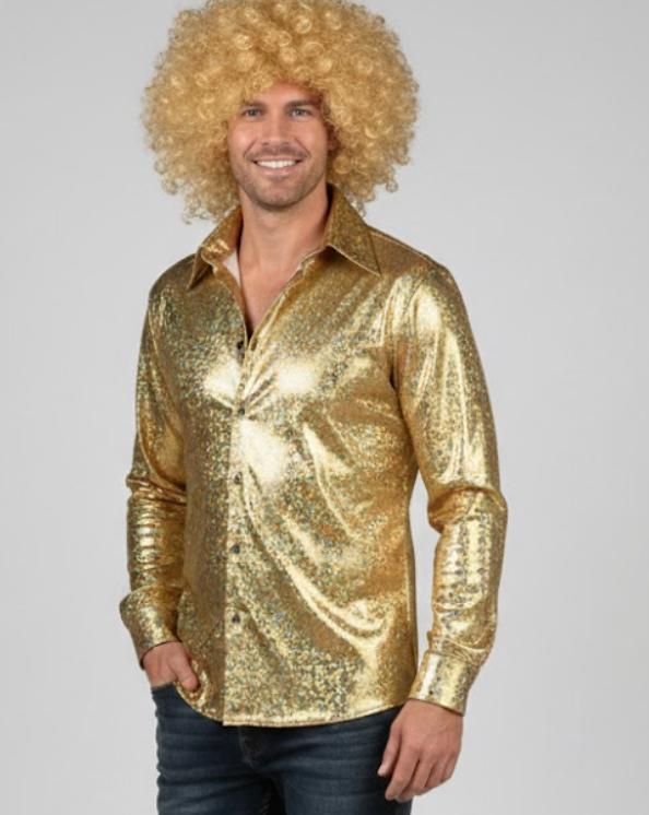 Hemd Hologram Goud, Maat L, Kleding | Heren, Carnaval, Nieuw, Overige maten, Ophalen of Verzenden