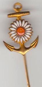 Bloem-anker (vaarwelteken) emaille vintage speld in origine., Verzenden, Zo goed als nieuw, Transport