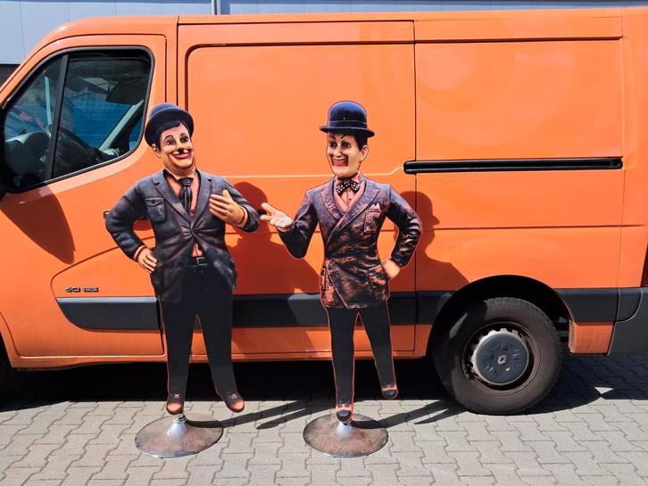 Houten Laurel en Hardy beelden 2d verkeerd in nette staat, Verzamelen, Poppen, Gebruikt, Pop, Ophalen