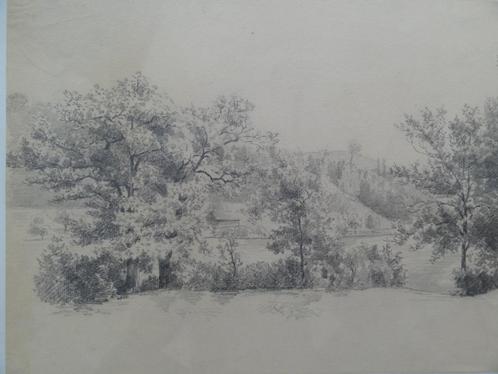 Potloodtekening landschap met bomen beekje Anna Willi 1891, Antiek en Kunst, Kunst | Tekeningen en Foto's, Verzenden