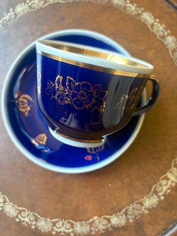 Antiek cobalt porcelein thee/koffie servies los beschikbaar voor biedingen