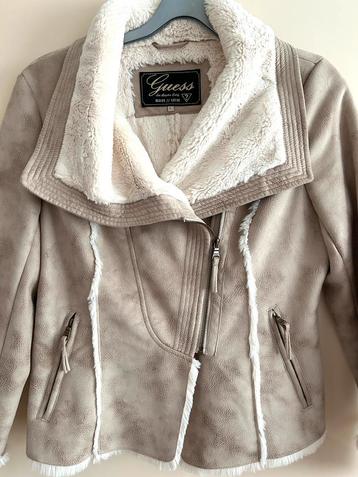 Guess damesjas winter in moto stijl faux suede en bont beige beschikbaar voor biedingen