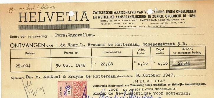 Declaratie van: Helvetia Zurich met 10c Fiscaalzegel 1948, Postzegels en Munten, Brieven en Enveloppen | Nederland, Overige typen