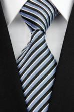 Stropdas 100% handgeweven zijde Blauw Zwart streep -NIEUW-, Ophalen of Verzenden, Nieuw, Blauw, Met patroon