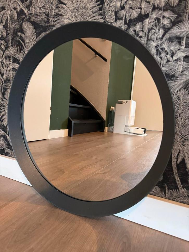 IKEA Langesund| Ronde spiegel | Zwart | Ø ca. 50 cm, Huis en Inrichting, Woonaccessoires | Spiegels, Zo goed als nieuw, 50 tot 75 cm