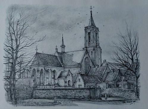 Loenen ...  "laat gotische kruiskerk" ..., Antiek en Kunst, Kunst | Tekeningen en Foto's, Ophalen of Verzenden