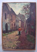 van den Berg - (?) - Vrouw in stadsgezicht - olieverf, Ophalen of Verzenden