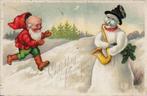 NIEUWJAAR Kabouter en sneeuwpop op saxofoon uit jaren 30, Verzamelen, Ansichtkaarten | Themakaarten, Verzenden, 1920 tot 1940