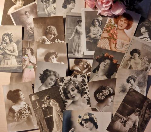 24 x vrouwen met bloemen (ca. 1910-1918) vintage nostalgie, Verzamelen, Ansichtkaarten | Themakaarten, Gelopen, Voor 1920, Overige thema's