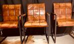 6 robuuste industriële bullffelleer stoelen leer cognac, Huis en Inrichting, Ophalen of Verzenden, Zo goed als nieuw, Bruin, Leer