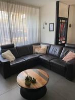 Aubergine lederen hoekbank met 2 relaxzittingen, Ophalen, Gebruikt, Leer