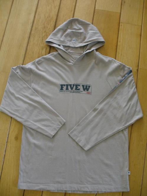 FIVE W t- shirt longsleeve met kapuchon zand maat 152, Kinderen en Baby's, Kinderkleding | Maat 152, Zo goed als nieuw, Jongen