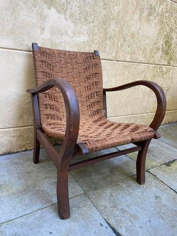 Erich Diekmann gevlochten fauteuil leunstoel 1925, papercord beschikbaar voor biedingen