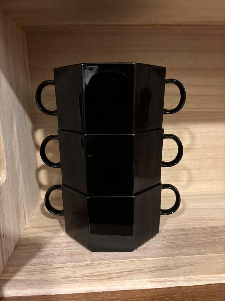 Arcoroc France Zwarte Soepkommen - Set van 3, Huis en Inrichting, Keuken | Servies, Gebruikt, Kom(men), Effen, Glas, Ophalen of Verzenden