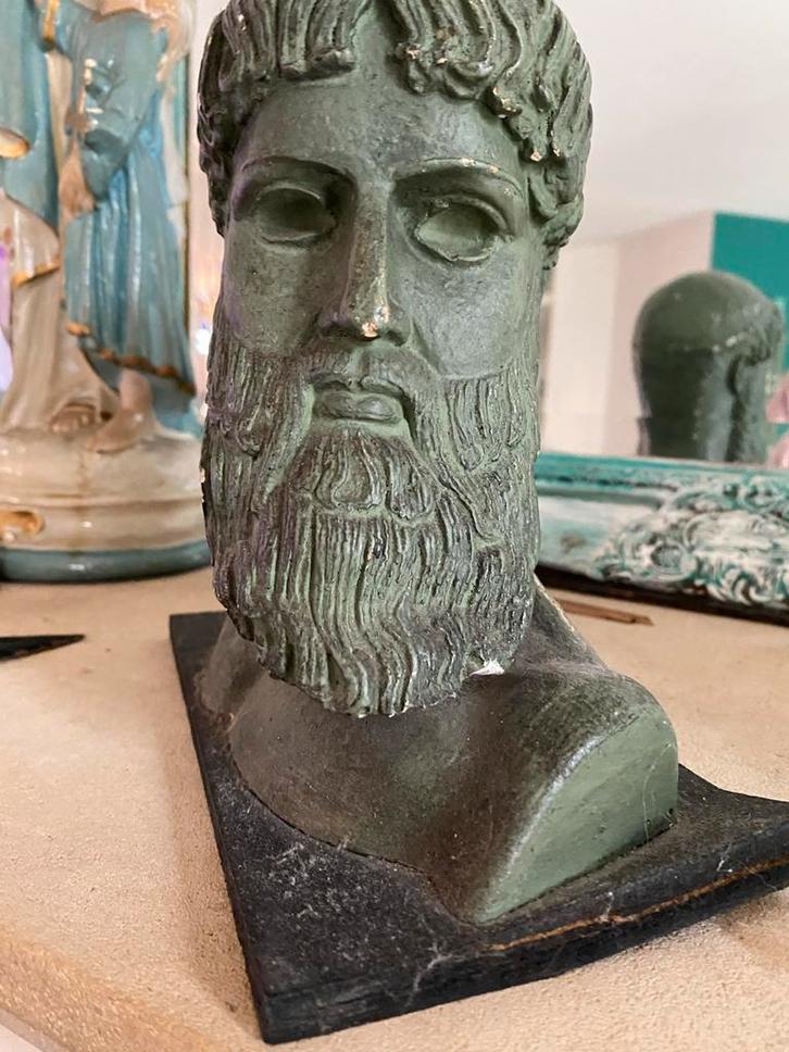 Klassieke Griekse Filosoof Buste - Groen Patina, Antiek en Kunst, Kunst | Beelden en Houtsnijwerken, Ophalen of Verzenden