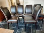 GRATIS 6 leren eetkamerstoelen, Ophalen, Gebruikt, Bruin, Leer