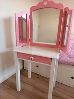 Roze/Witte Houten Kaptafel met Spiegel, Huis en Inrichting, Tafels | Kaptafels, Ophalen, Gebruikt, 100 tot 150 cm, 50 tot 100 cm
